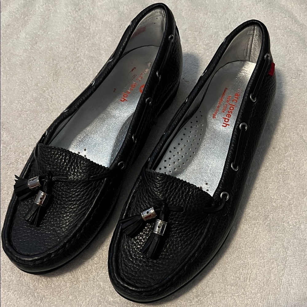 Marc Joseph Black Textured Loafers with Tassels
